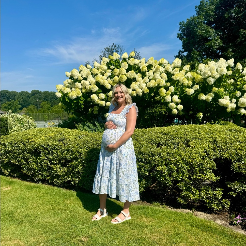 Hill house maternity nap dress - blue & green floral maxi